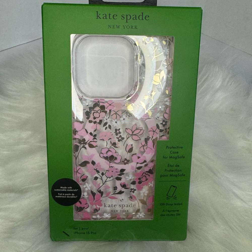 KATE SPADE Protective Case
Magsafe For IPHONE 15 PRO 
Floral Pink Clear